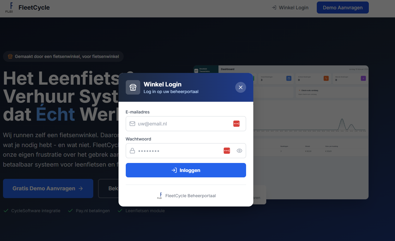 Professionele inlogportal via FleetCycle.nl