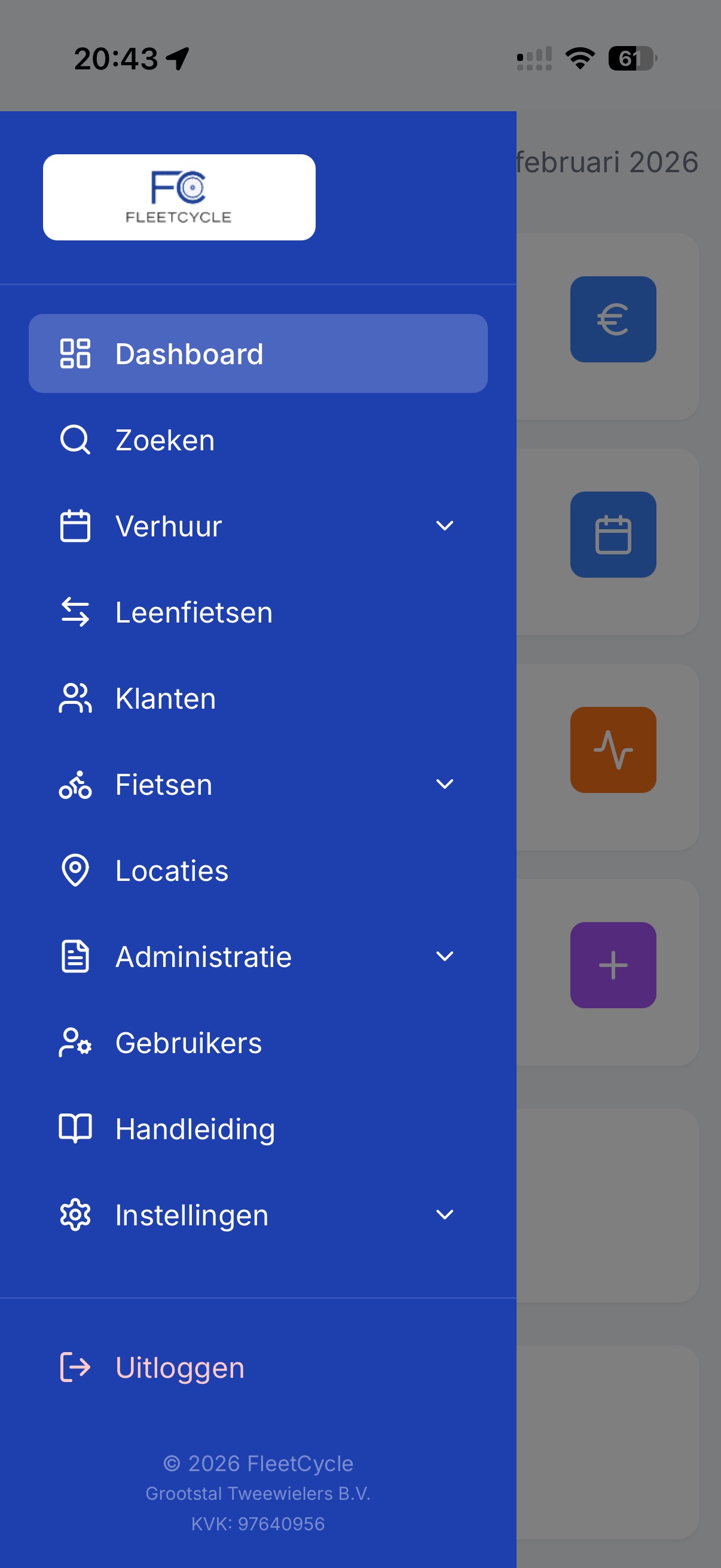 Mobiele navigatie met alle functies bereikbaar